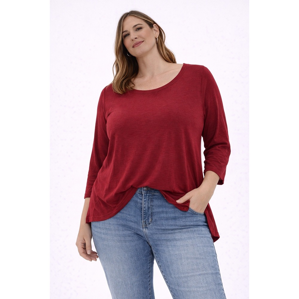 Alfani Tunic Top Womens XL Red High Low Scoop Neck 3/4 Sleeve Minimalist T Shirt